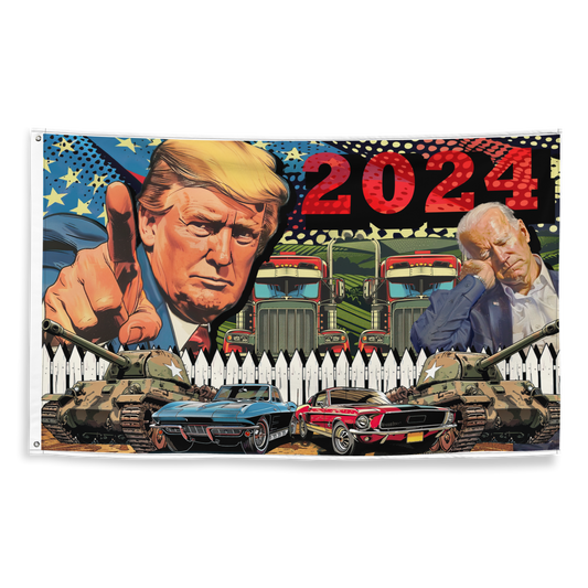 Trump Flag 2024 - Muscle Cars - Joe Biden - Tanks - Semi Trucks
